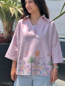 Pink Palm Linen Shirt - SW